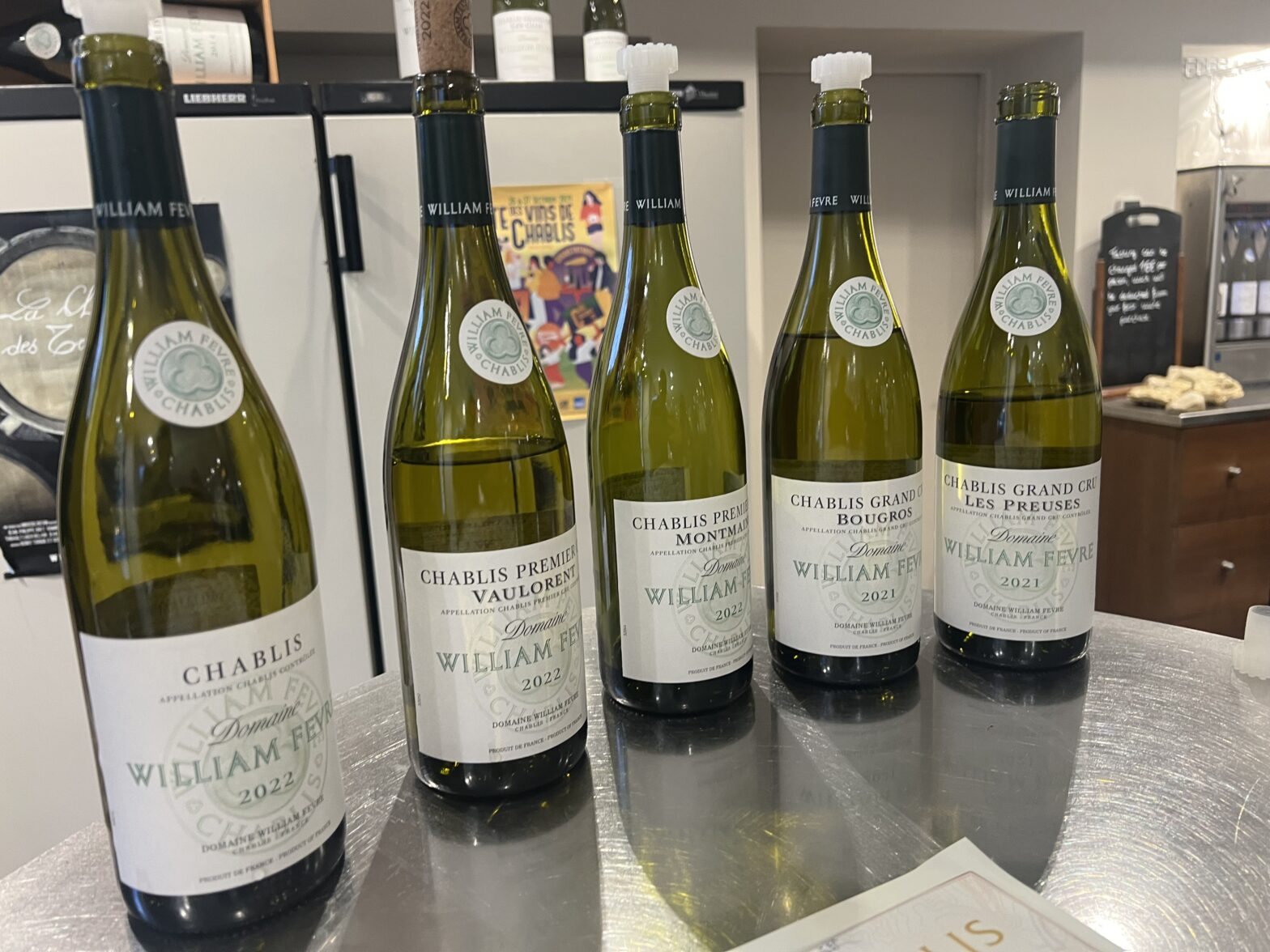 Tasting line up at William Fevre IN Chablis France.